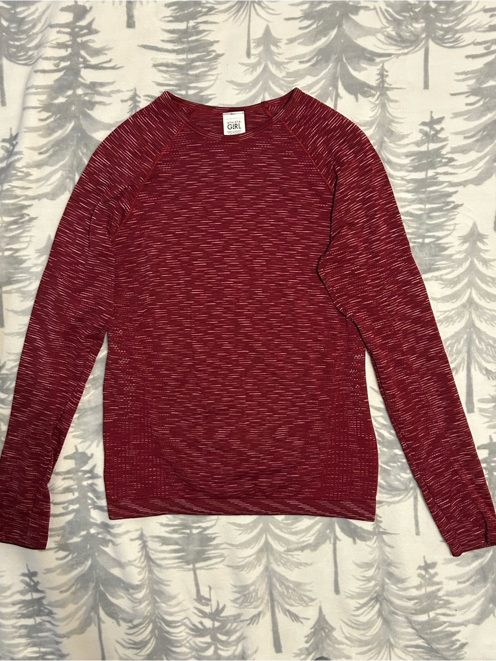 Athleta Marled Long Sleeve Crewneck Top - Burgundy/White